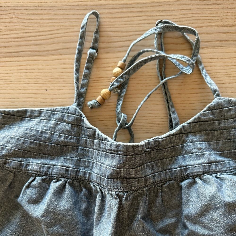 Billabong vintage denim baby doll top with tie detail & wooden beads- medium - Picture 2 of 6